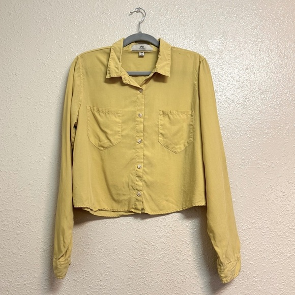 Anthropologie Thread & Supply Yellow Cropped Boxy Fit Button Down Blouse - Picture 1 of 5
